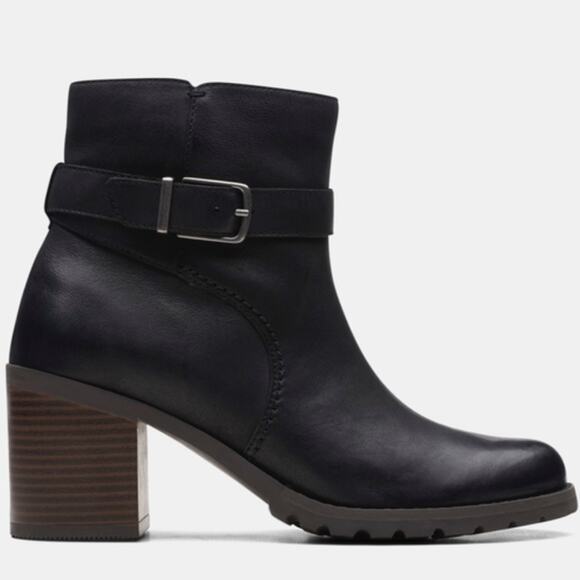 Clarks Shoes - Clarks Collection Clarkwell Hall Leather Ankle Boots Size 9.5 Black